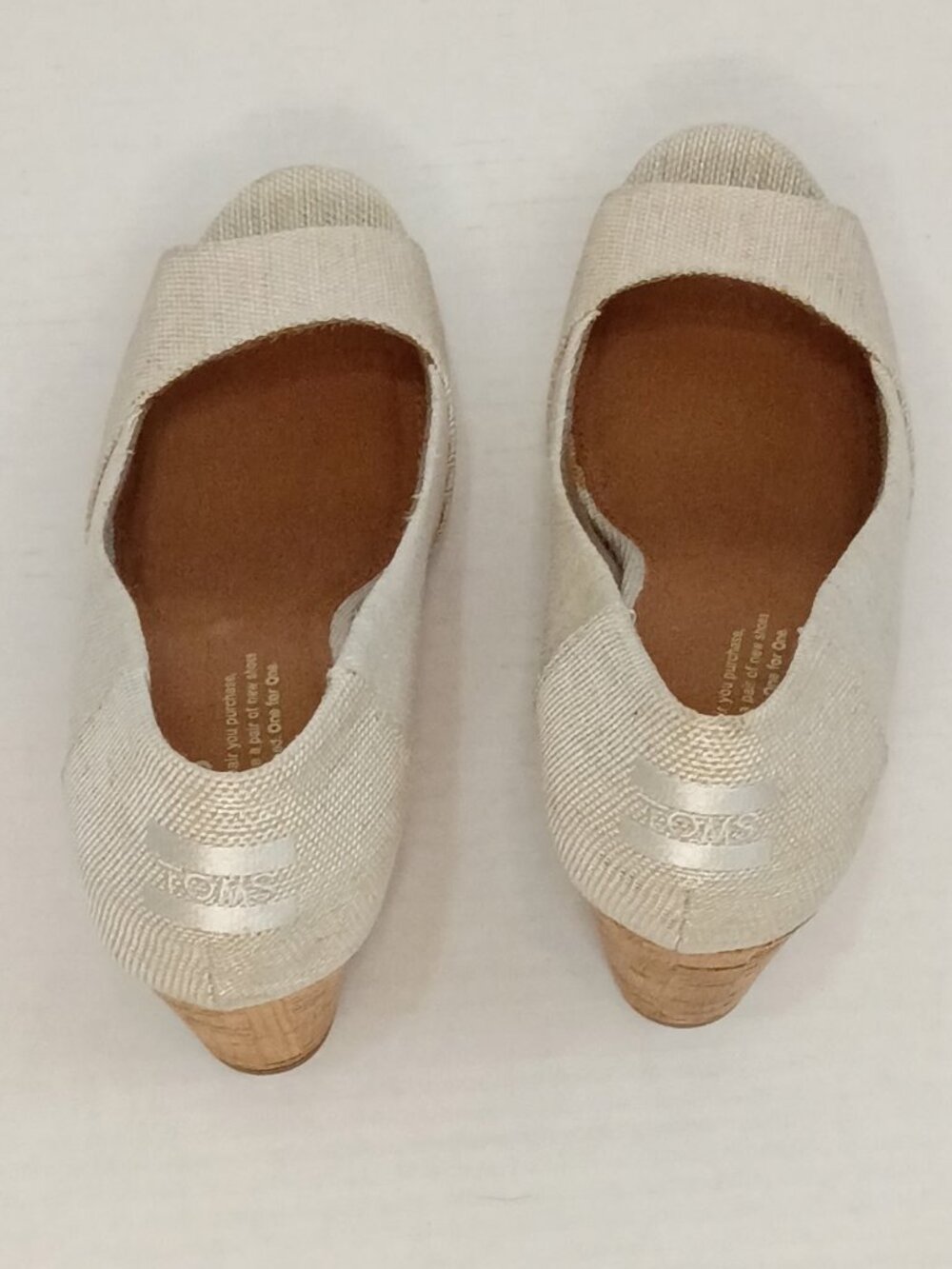 TOMS Stella Cream Tan Peep Toe Cork Wedges Size Women's 8 - Picture 5 of 7